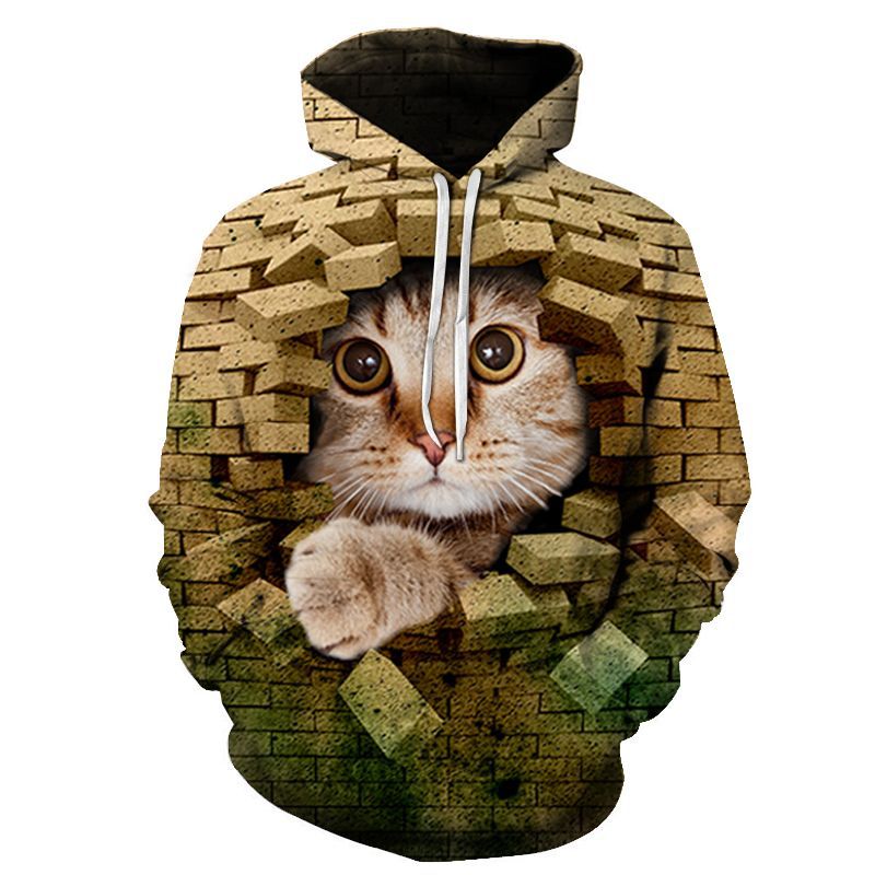 Cat Print Couples Hoodie - Trendy 3D Design - zuazun