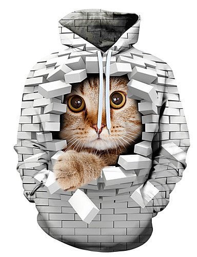Cat Print Couples Hoodie - Trendy 3D Design - zuazun