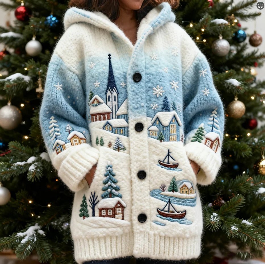 Women's Printed Long Sleeve Coat - Loose Fit - zuazun