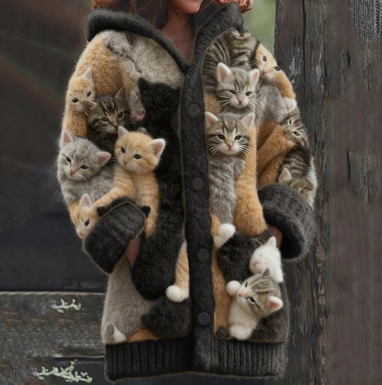 Women's Printed Long Sleeve Coat - Loose Fit - zuazun